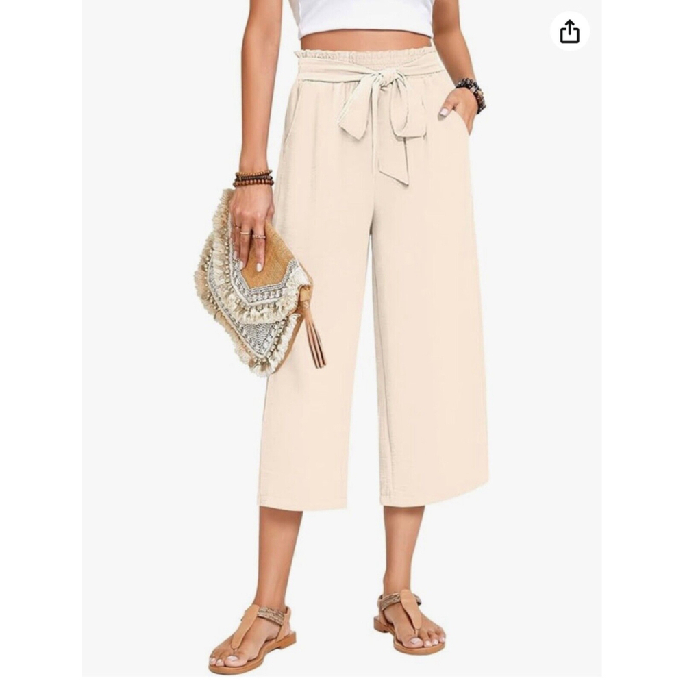 John Paul Richard Cream Wide Leg Crop Pants w/ Pockets Size Medium NWT